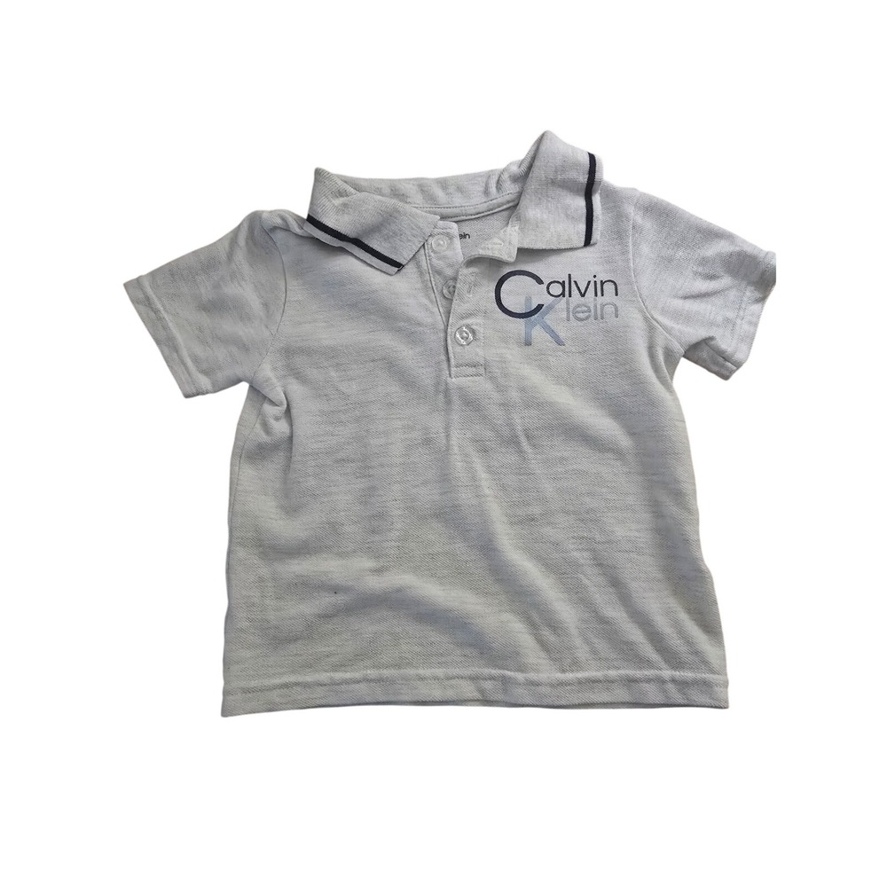 Calvin Klein Baby Boys Gray Logo Pique Polo Shirt Short Sleeve Size 12M